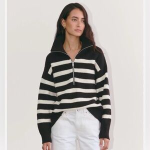 Everlane The Half-Zip Sweater in Luxe Merino | Black / Bone S